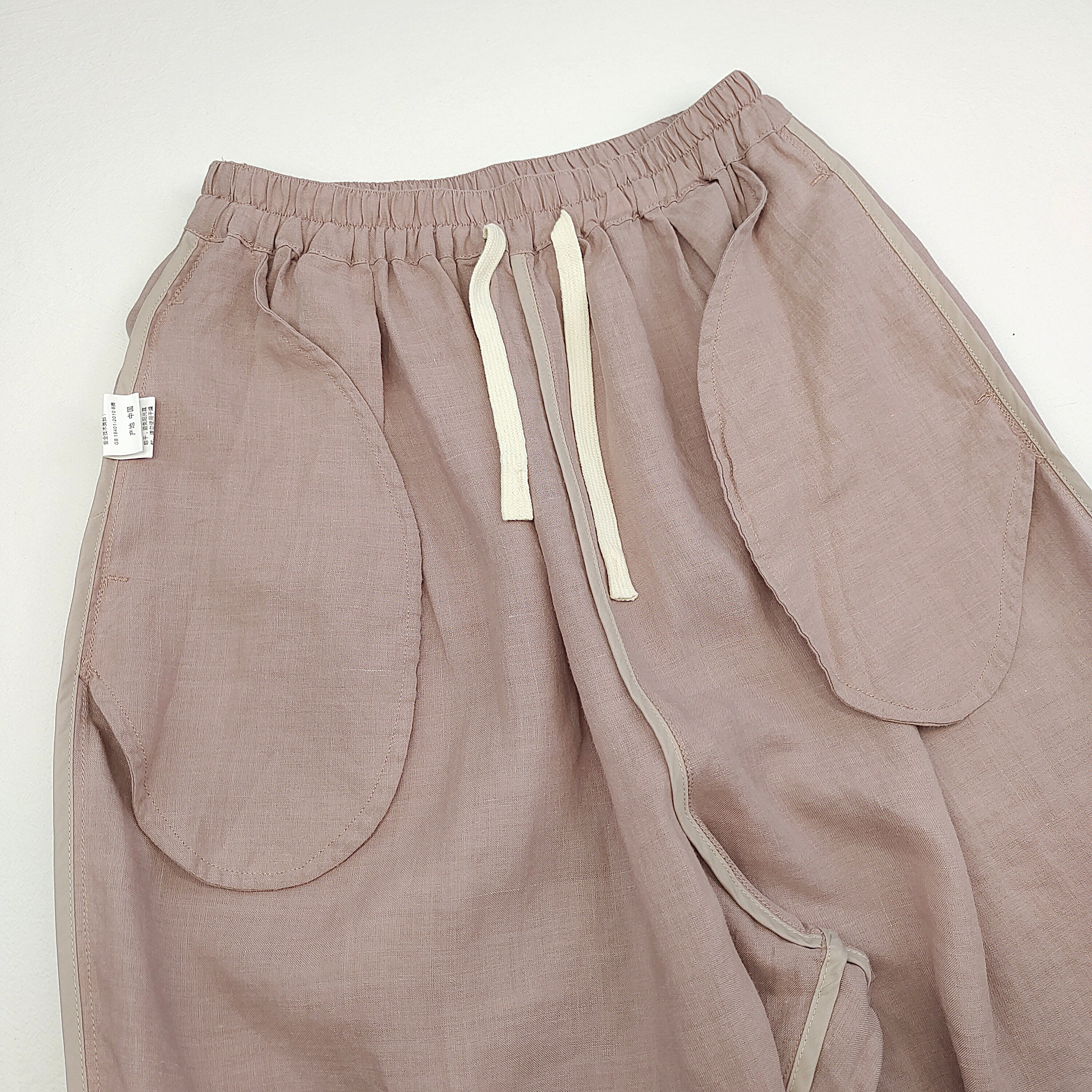 Female Elastic Waist Puff Capri Pants Good Quality Loose-Fit Mid-Length Linen Pants with Drawstring Waist